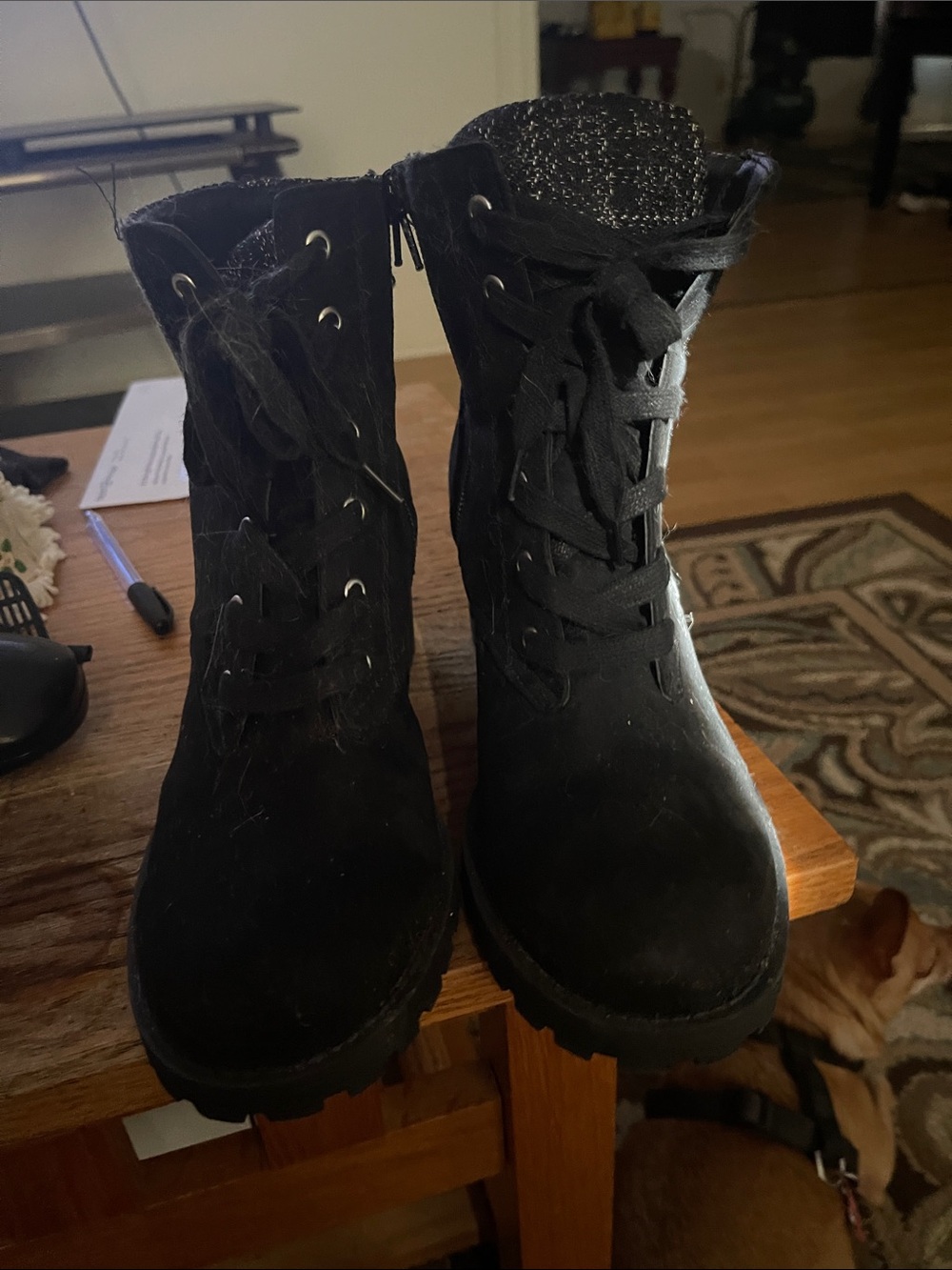 Black Suede Lace-Up Ankle Boots